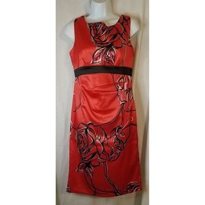 KAREN MILLEN RED FLORAL PRINT PENCIL Cocktail DRESS SIZE‎ 8